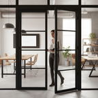 Premium Industrial Style Door Pair with Clear Safety Glass and Solid Engineered Core for Enhanced Durability