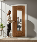 Premium Contemporary Oak Agua Glazed Internal Door with Decorative Curved Grooves