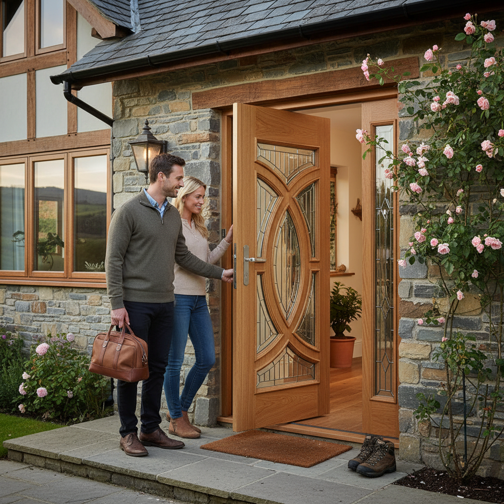 Premium Triple Glazed External Oak Door with Leaded Lights and Solid Oak Lippings for Customizable Fitting