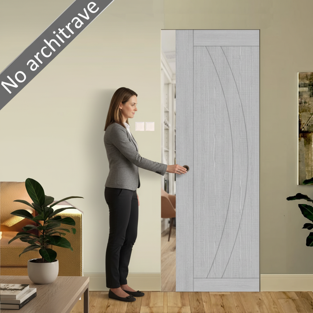 Premium Light Grey Flush Pocket Door Set - Space-Saving Design with No Bottom Track and Adjustable Features