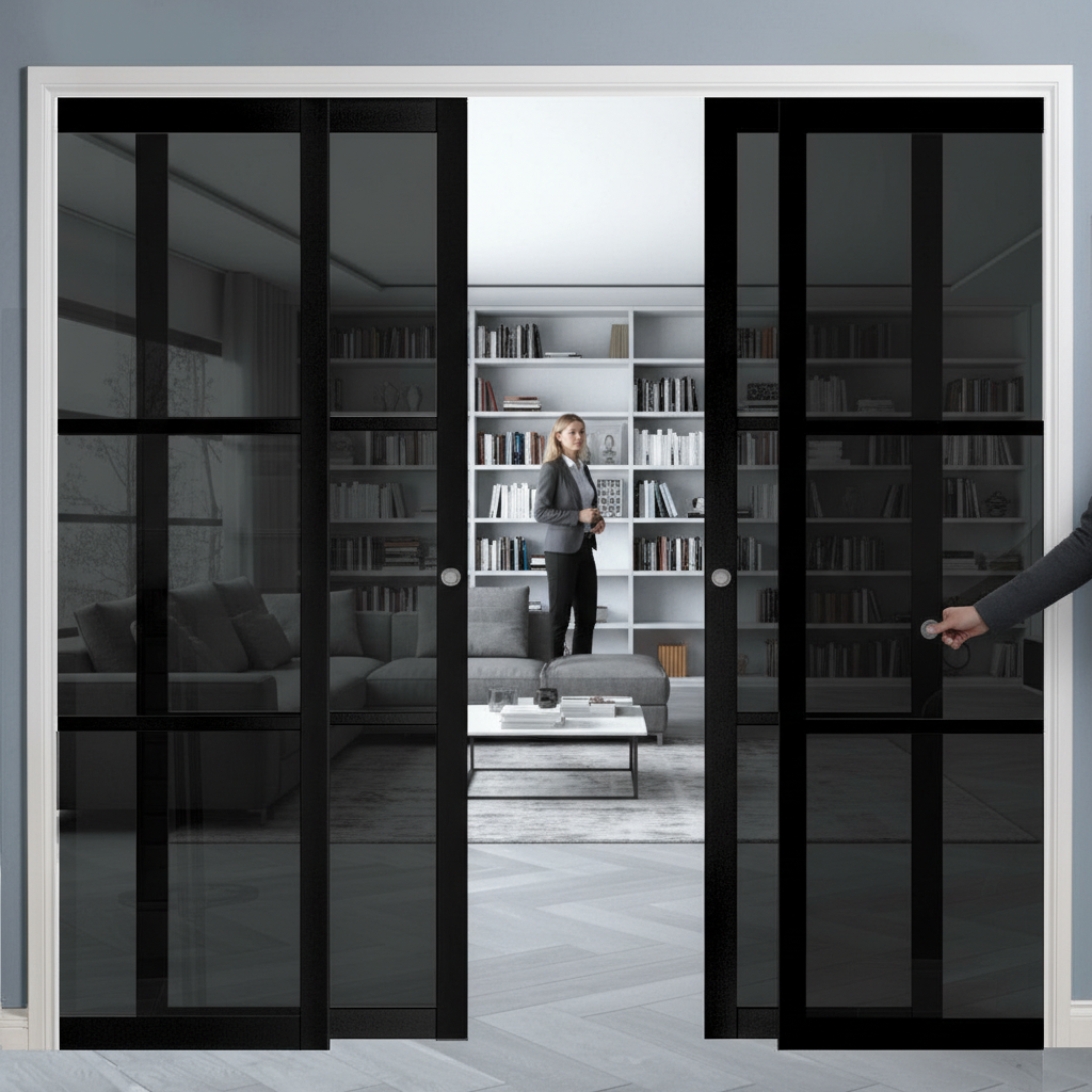 Premium 3L Tinted Glazed 4 Door Telescopic Pocket Door System with Complete Jamb Kit and Adjustable Features
