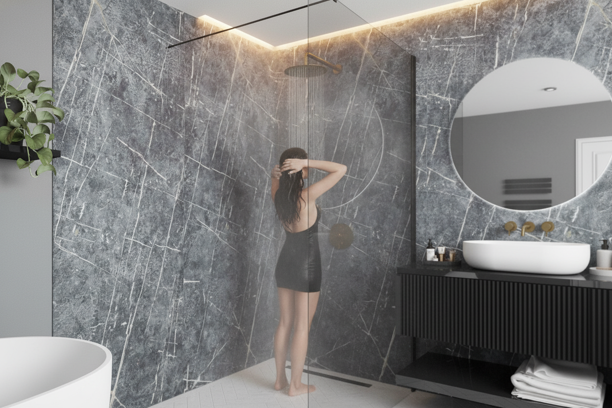 Premium Waterproof Wall Panelling in Striking Blue - 2420 x 600mm for High-Moisture Environments - Image 2