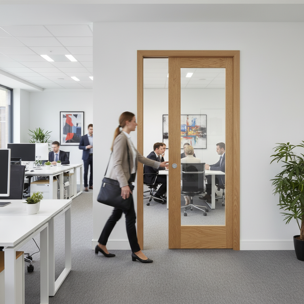 Premium Fire Rated Pocket Door System with Clear Glazed Design and Adjustable Features for 30-Minute Fire Doors