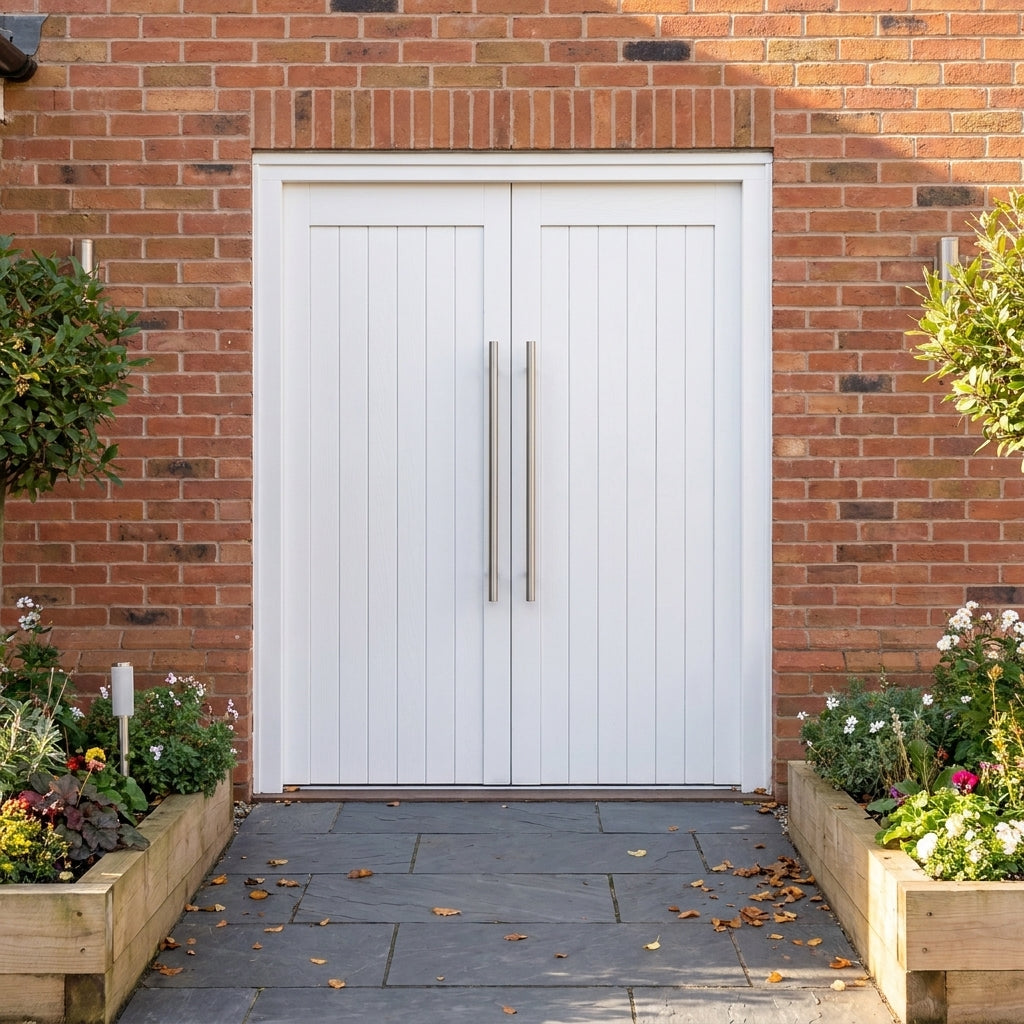 External Composite Garage Door with Solid Timber Core, White Painted Finish