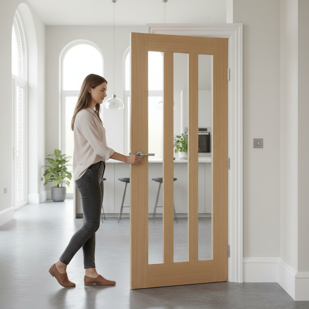 Premium Clear Glazed Prefinished Door - Engineered Oak Construction with Natural Light Flow
