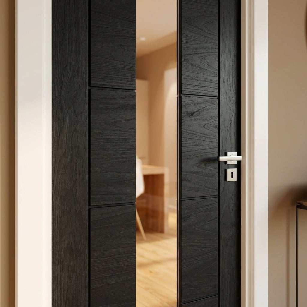 Internal Black Door Fully Finished with 1 Light Clear Glass 1981 x 762 mm - detail view
