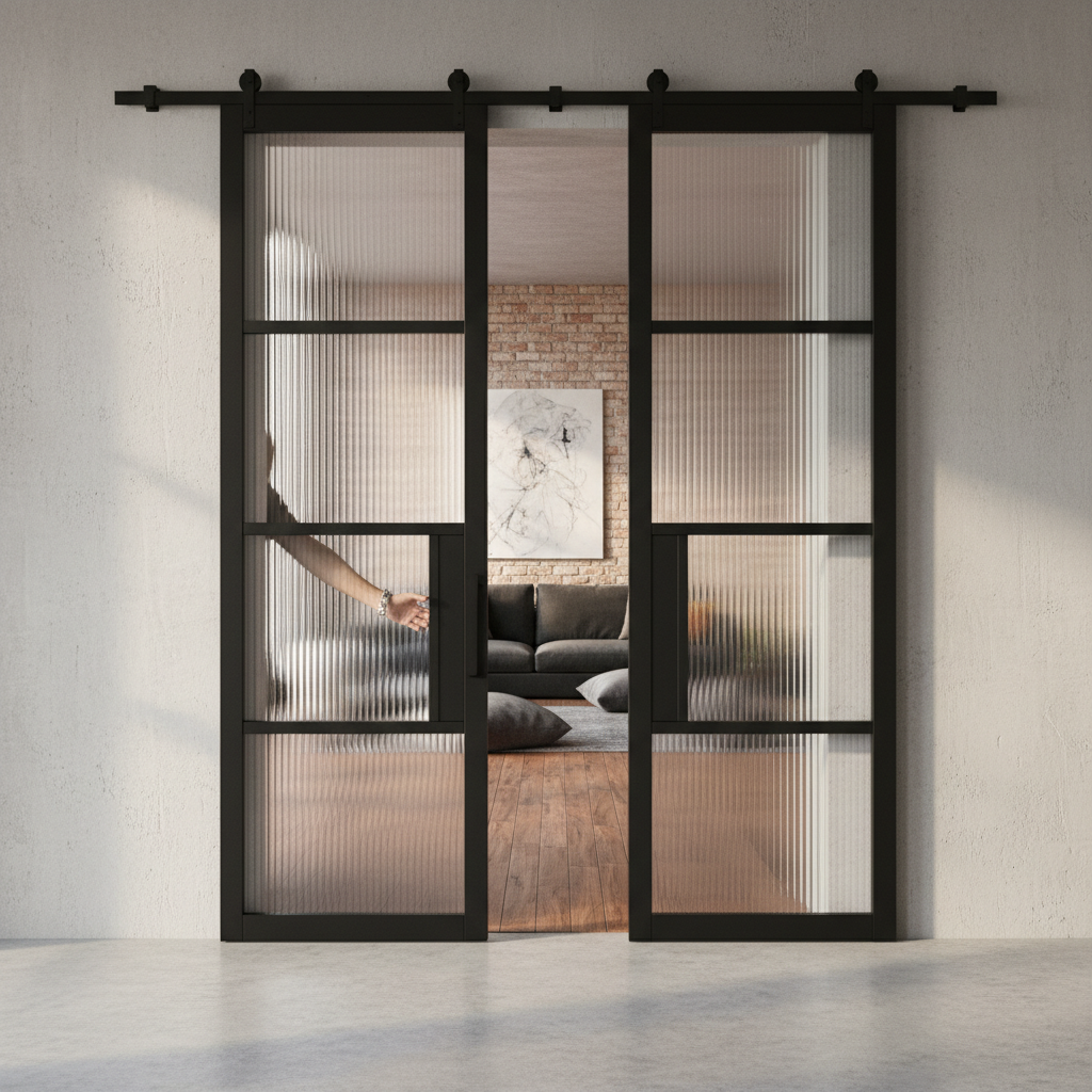 Premium Glazed Double Doors with Top Mount Sliding Track System for Barn Conversions and Interior Spaces