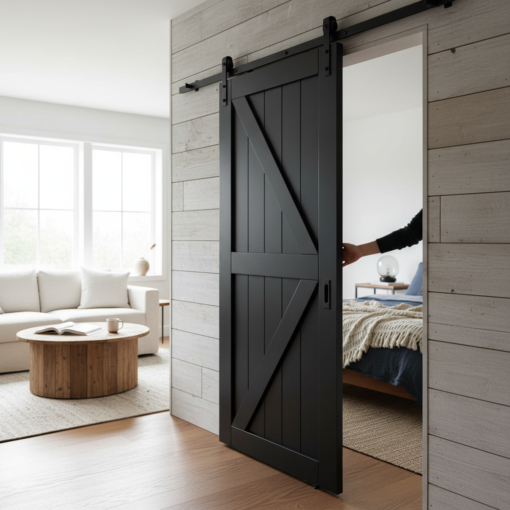 Premium Internal Primed Z Brace Sliding Barn Door - Stylish Black Finish with Top-Mounted Mechanism for Modern Interiors - Image 2