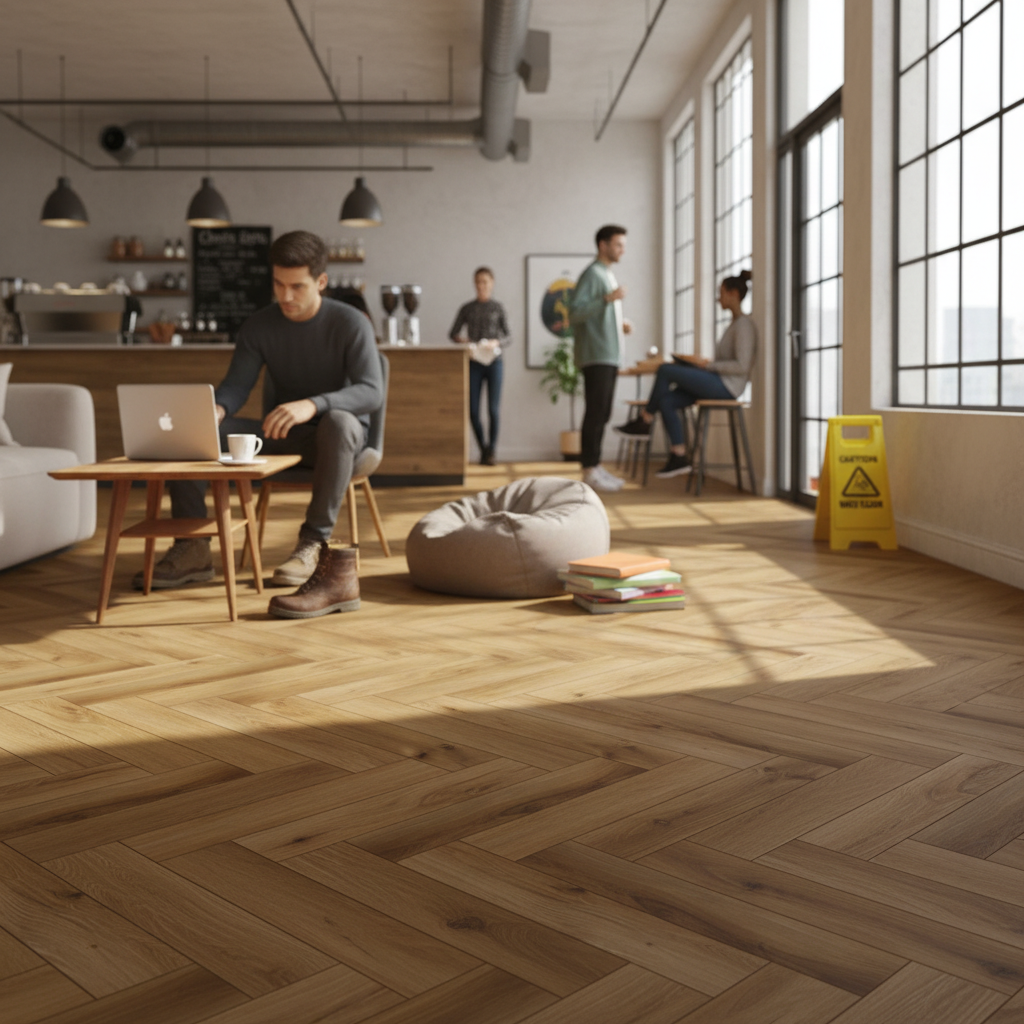 Premium 5mm Anti-Microbial Rigid Core Vinyl Flooring with Herringbone Pattern and UV Coating for Durability and Style