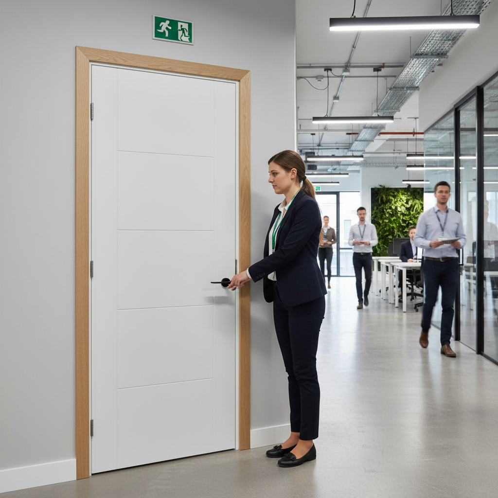 Premium Contemporary Fire Door with V Grooves and Solid Core Design for Modern Interiors