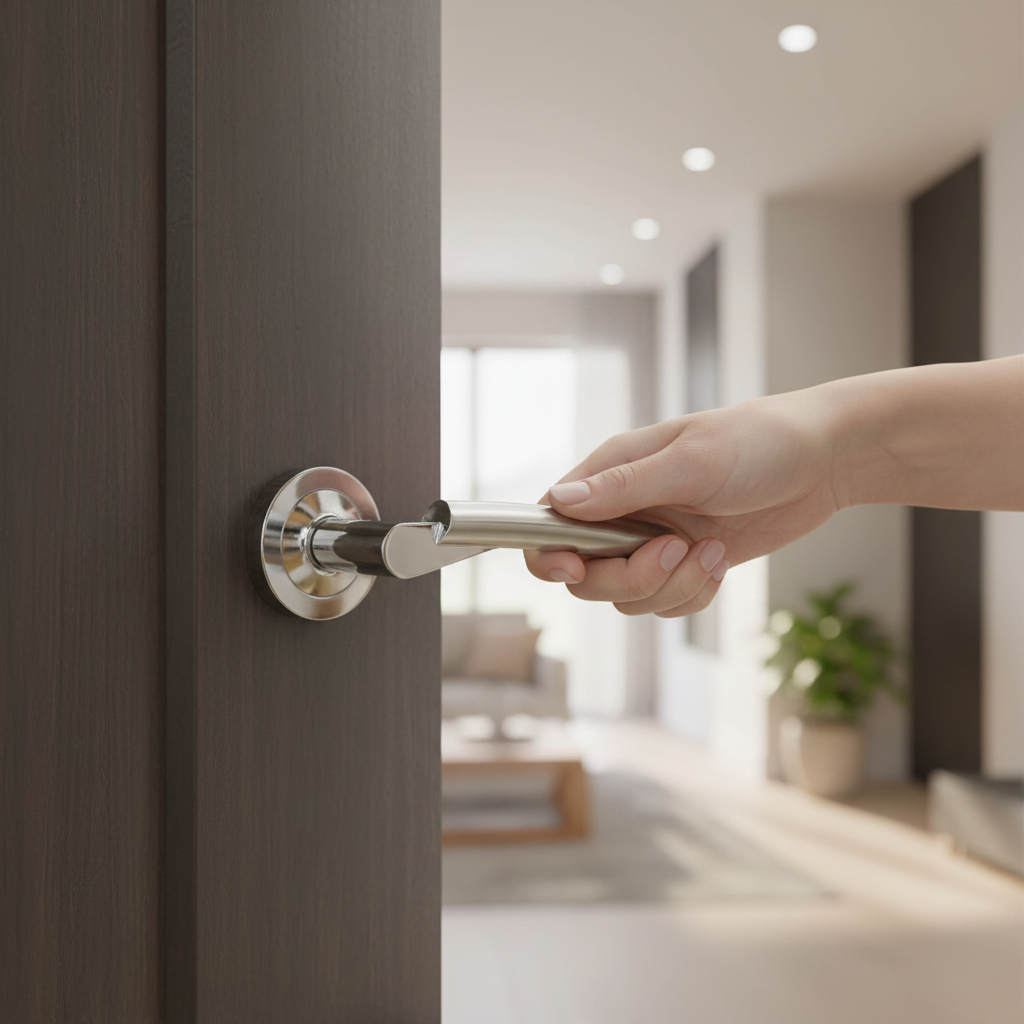 Premium Florida Lever Handle on Round Rose in Satin and Polished Chrome Finish for Modern Interiors - Image 2