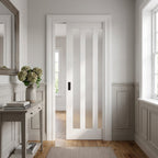 Internal Pocket Door Set with 3 Light Obscure Glass, White Primed Finish