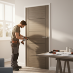 Premium Modern Flush Internal Door with Cross Veneer Design and V Grooves in Chocolate Grey Finish