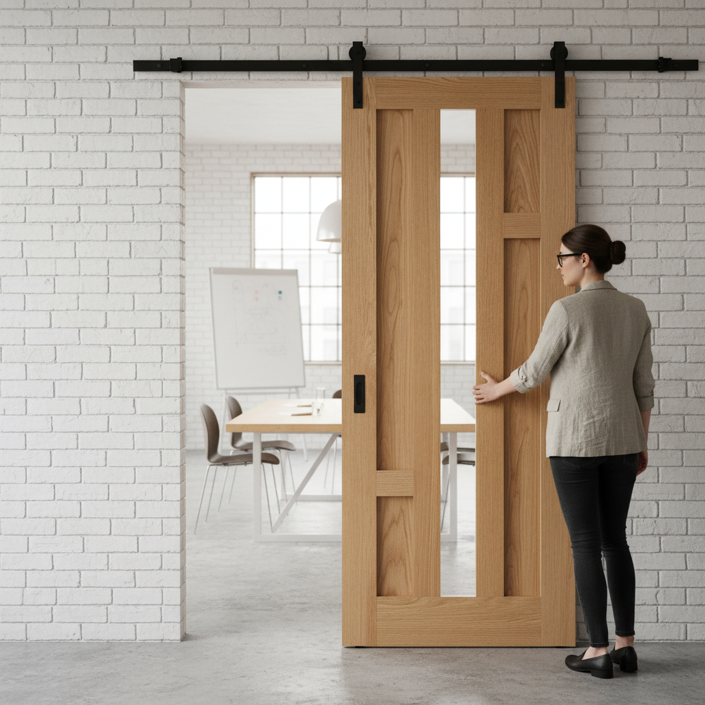Premium Oak Internal Fully Finished Sliding Door with Clear Glass Panel - 4 Panel Design for Elegant Interior Spaces