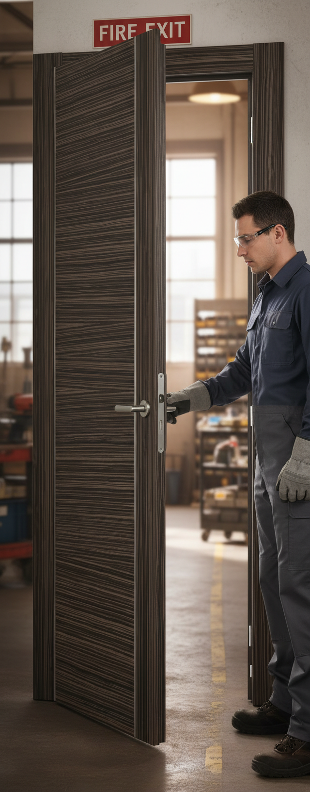 Premium Modern Fire Door with Aluminium Strips for Stylish Home Design - High-Quality Professional Grade for Industrial and Commercial Applications