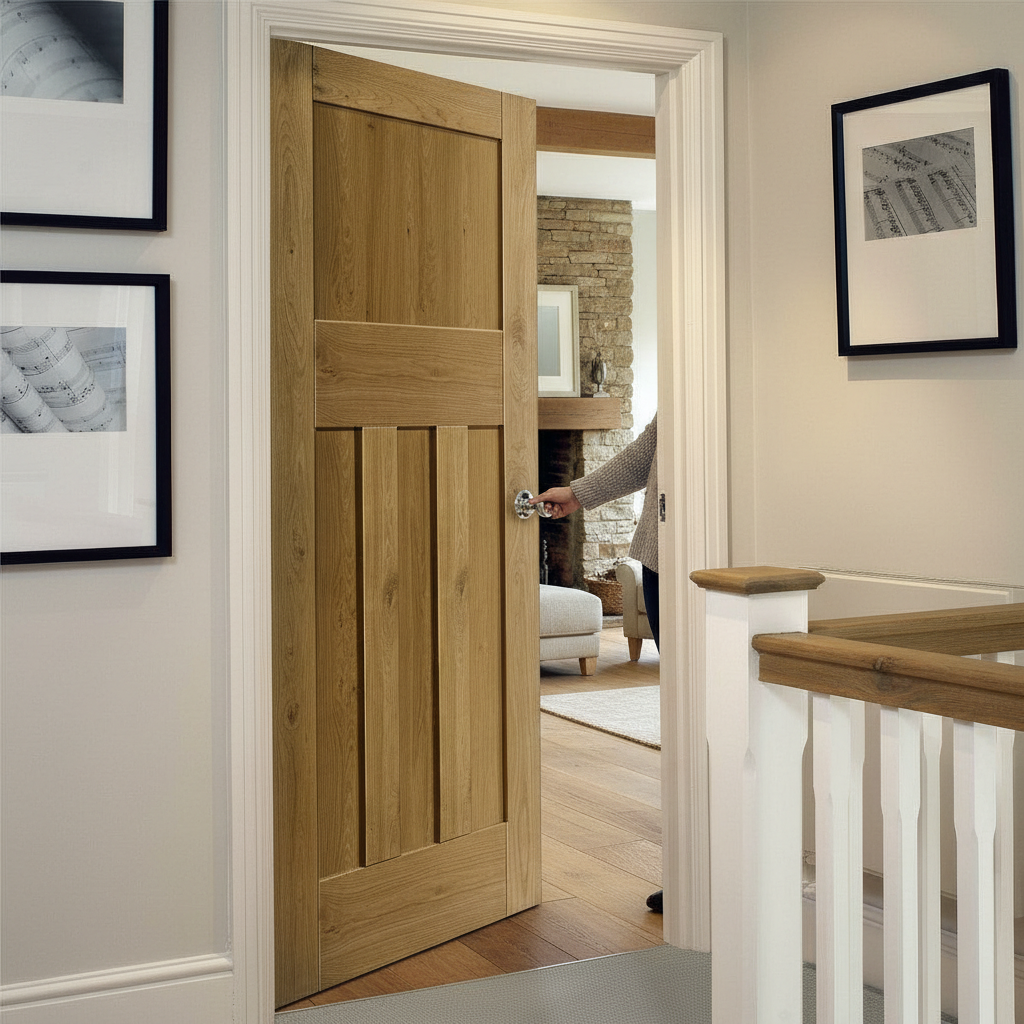Premium Rustic Oak Internal Door with Flat Recessed Panels and Solid Core Construction for Timeless Elegance