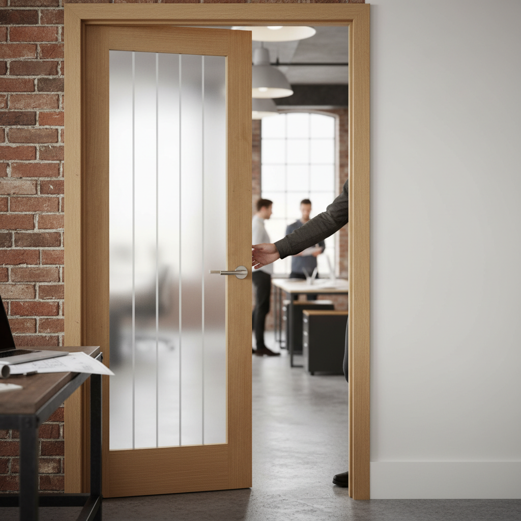 Premium Internal River Oak Thames 1 Light Door with Etched Glass - Unfinished for Custom Finishing