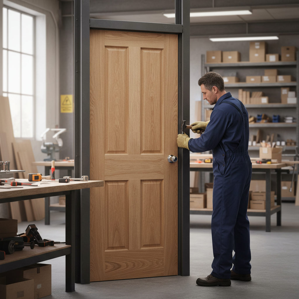 Premium Victorian Oak 4 Panel 1/2 Hour Fire Door - Engineered for Strength and Stability with Real Oak Inlays