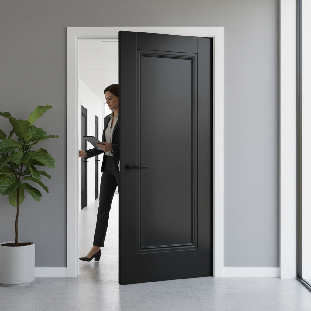 Internal Fully Finished 1 Panel Elegance Door in Jet Black with Solid Core and Eco-Friendly Timber Construction - Image 2