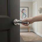 Round Lever Door Handle Set with Satin and Polished Chrome Finish, Includes Ball Bearing Hinges and Tubular Latch - Image 2