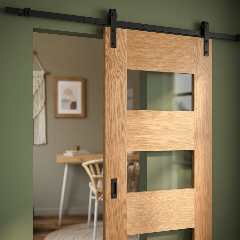 Oak Internal Door Fully Finished with Clear Glass Panels and Lifetime Guarantee - detail view