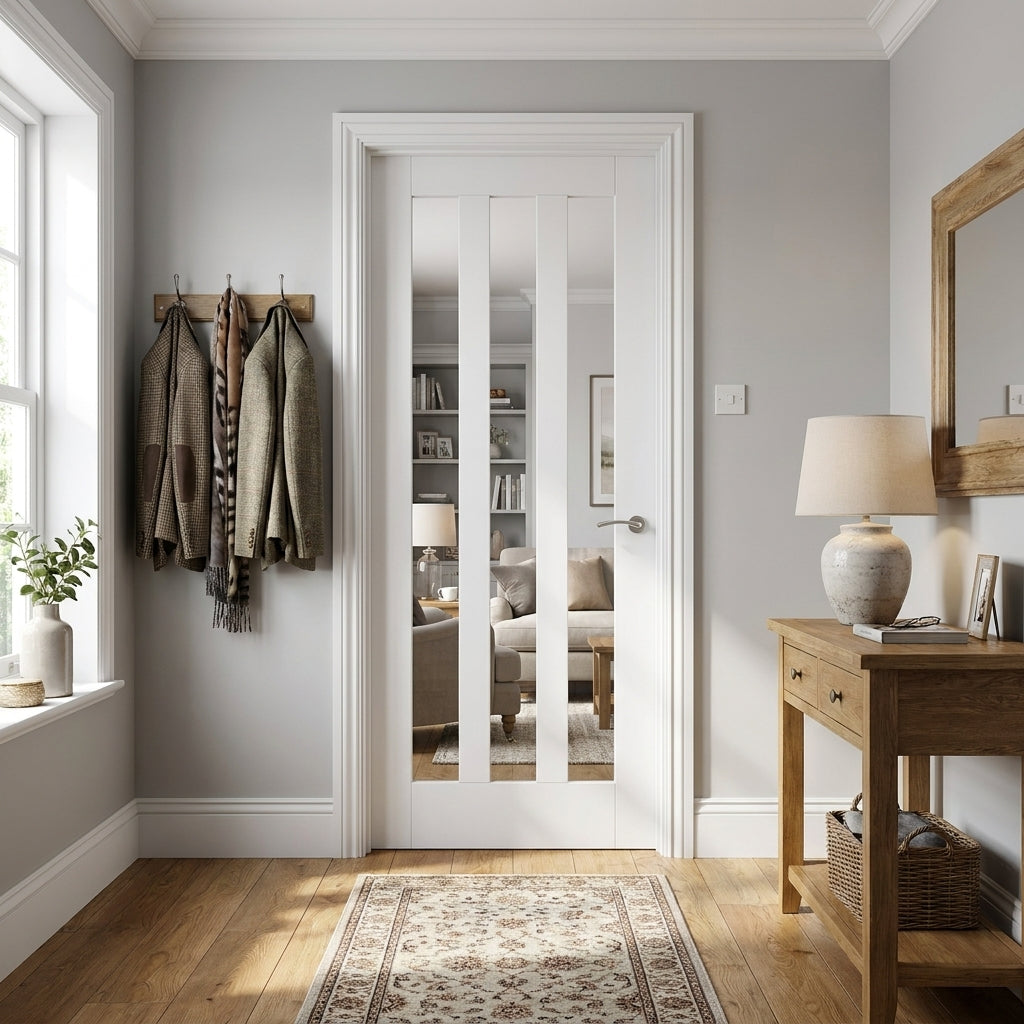 Internal White Primed Door with 3 Light Clear Glass, Made to Measure, Solid Core