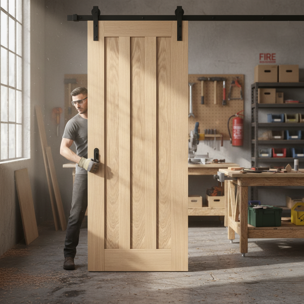 Premium Face Mounted Sliding Door Set for Wooden Doors - Heavy Duty Steel Track and Rustic Finish Available in 2m & 3m Lengths