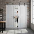 Premium Industrial Style Double Pocket Door Set with Galvanized Steel Frame and Timber Jamb Kit for Modern Interiors