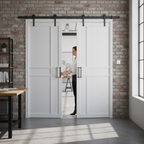Premium Industrial Style Double Pocket Door Set with Galvanized Steel Frame and Timber Jamb Kit for Modern Interiors