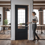 Premium Two-Panel Clear Glazed Fire Door with Black Finish and 30-Minute Fire Rating