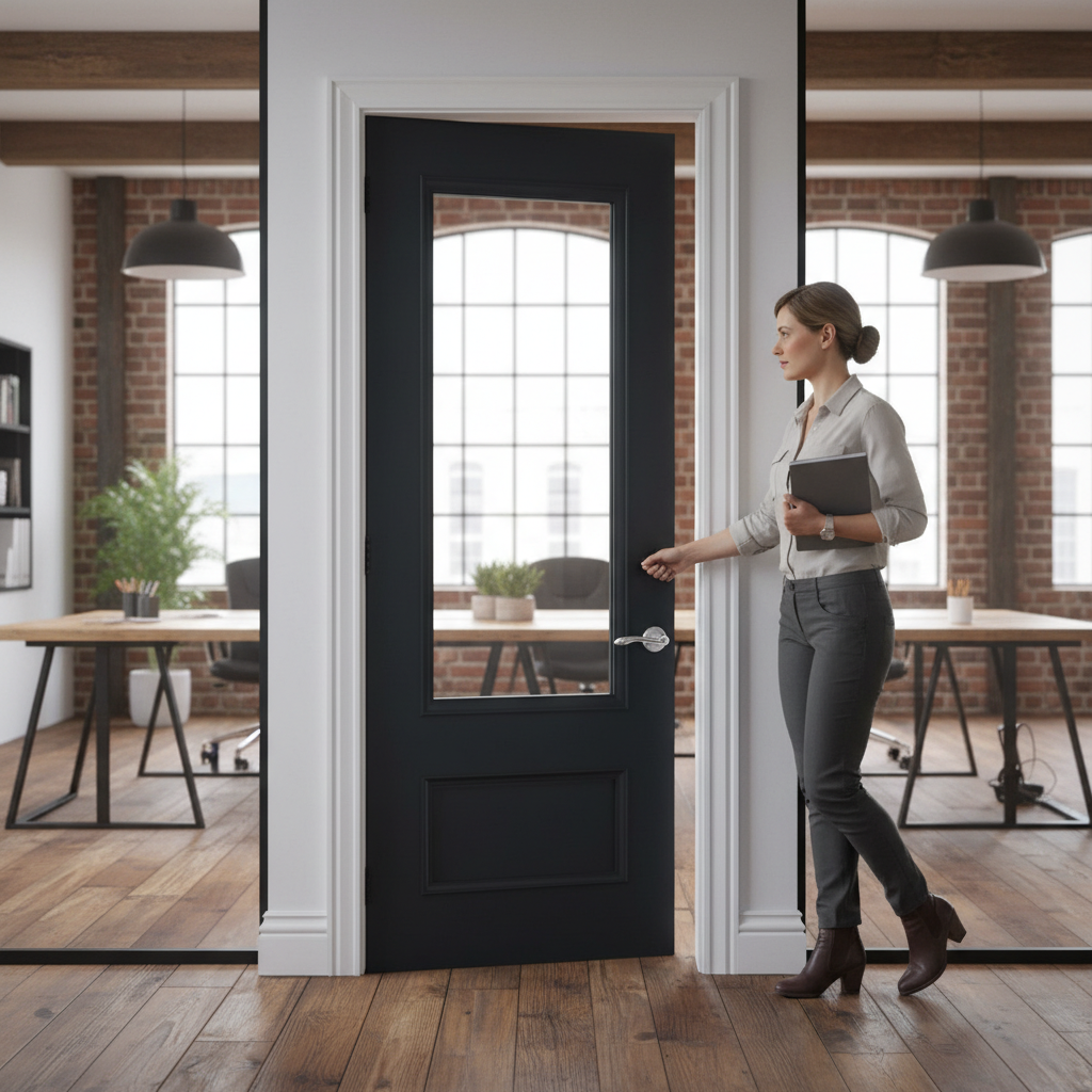 Premium Two-Panel Clear Glazed Fire Door with Black Finish and 30-Minute Fire Rating