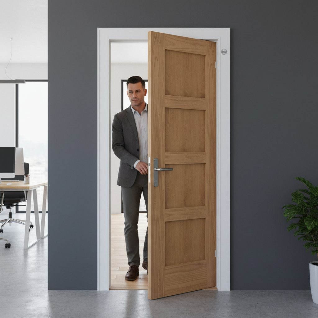 Premium Unfinished Shaker 4 Panel FD30 Fire Door with Solid Engineered Core for Enhanced Safety - Image 2
