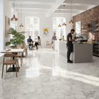 Premium 8.5mm High Gloss Wide Laminate Flooring with Marble Effect and Water-Resistant Technology for Elegant Interiors