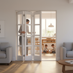 Premium 3 Leaf Bi-Folding Door Set with Clear Glazing and Polished Chrome Hardware for Space-Saving Room Dividers