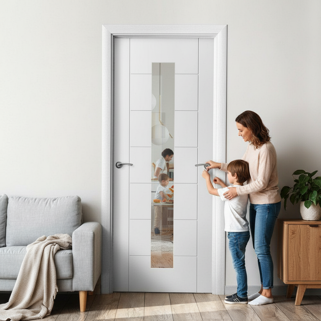 Premium Internal Primed Pedrena Clear Glass Door with 7 Panels and Semi-Solid Core Construction - Image 2