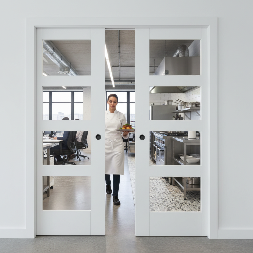 Premium Double Fire Rated Pocket Door Set with Clear Glazed Panels - High-Performance Sliding System for Modern Homes