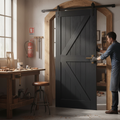 Premium Made-to-Measure Internal Fully Finished Oak Barn Door - Stylish Black Finish for Enhanced Interior Spaces
