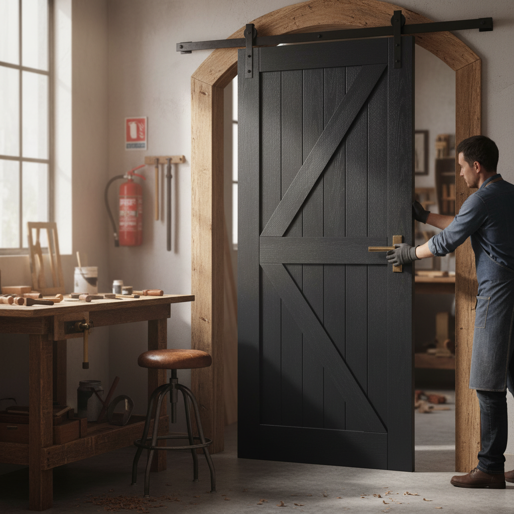 Premium Made-to-Measure Internal Fully Finished Oak Barn Door - Stylish Black Finish for Enhanced Interior Spaces