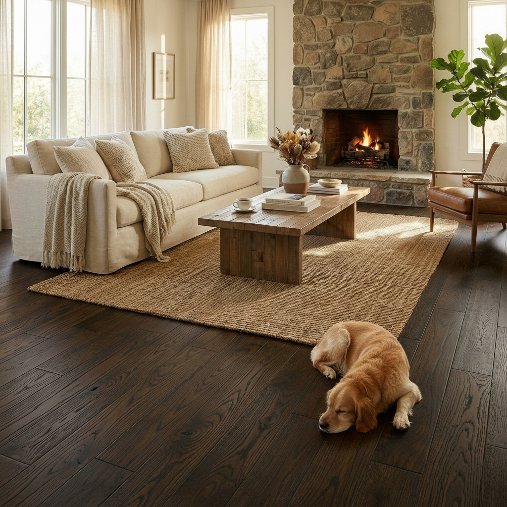 Premium 18mm UV Lacquered Solid Real Wood Flooring in Dark Oak - Durable and Elegant for Any Home