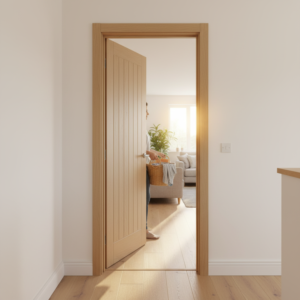 Oak Veneer Fully Finished Door Lining Set with Doorstop and Over Compensatory Lengths for Perfect Fit - Image 2