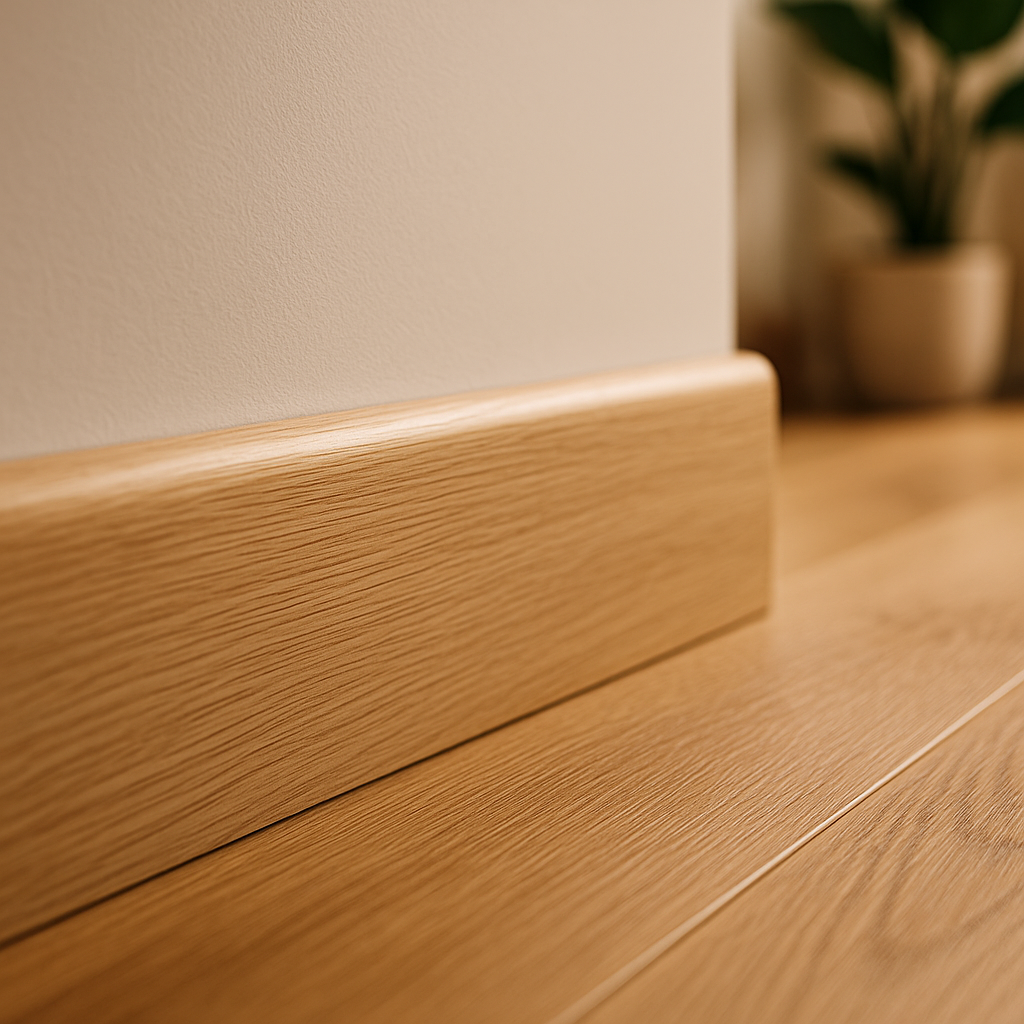 Light Oak 2.4m Round Pencil Laminate Skirting Board for Elegant Finishing - detail view