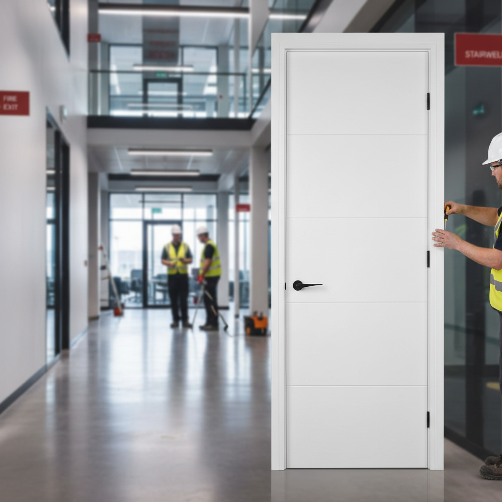 Premium White Primed Fire Door with Five Panels, Solid Core, 30 Minutes Fire Rated for Enhanced Protection and Insulation