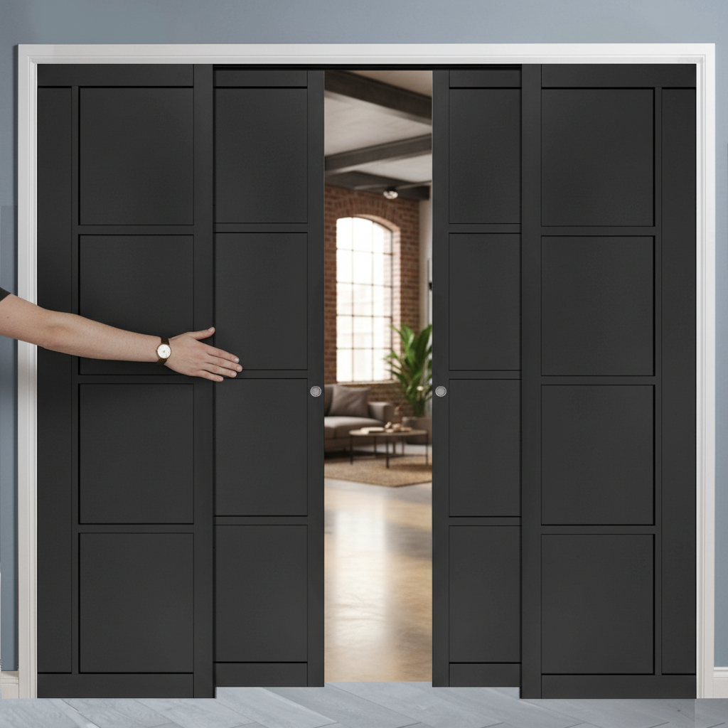 Premium Telescopic Pocket Door System with Double Sliding Configuration for Enhanced Space Efficiency and Luxurious Aesthetics