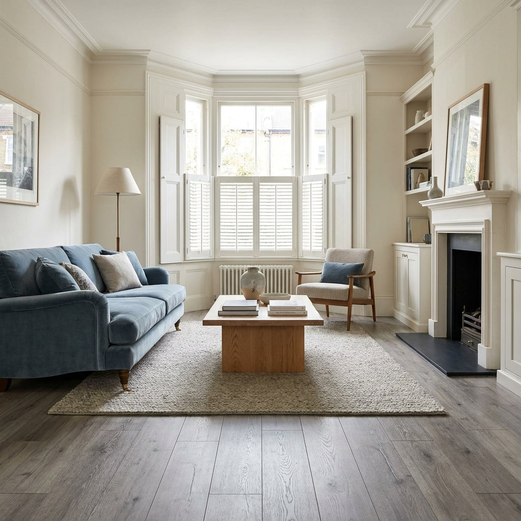 Advanced 8mm Oak Grey Laminate Flooring with Water Resistance and 4V Bevel Edge