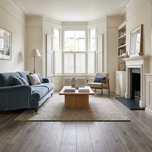 Advanced 8mm Oak Grey Laminate Flooring with Water Resistance and 4V Bevel Edge