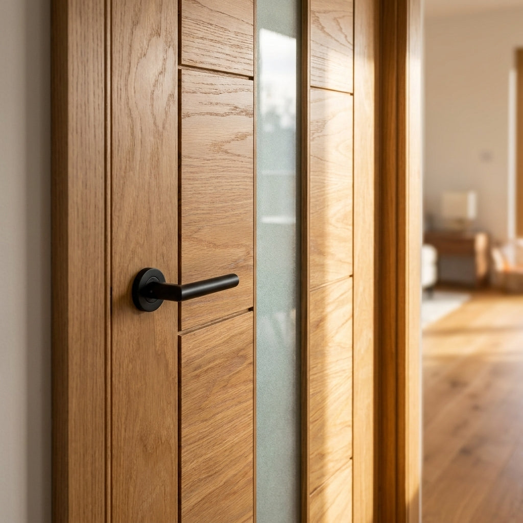 Internal Oak Door Made-to-Measure Unfinished with 1 Light Obscure Glass - detail view