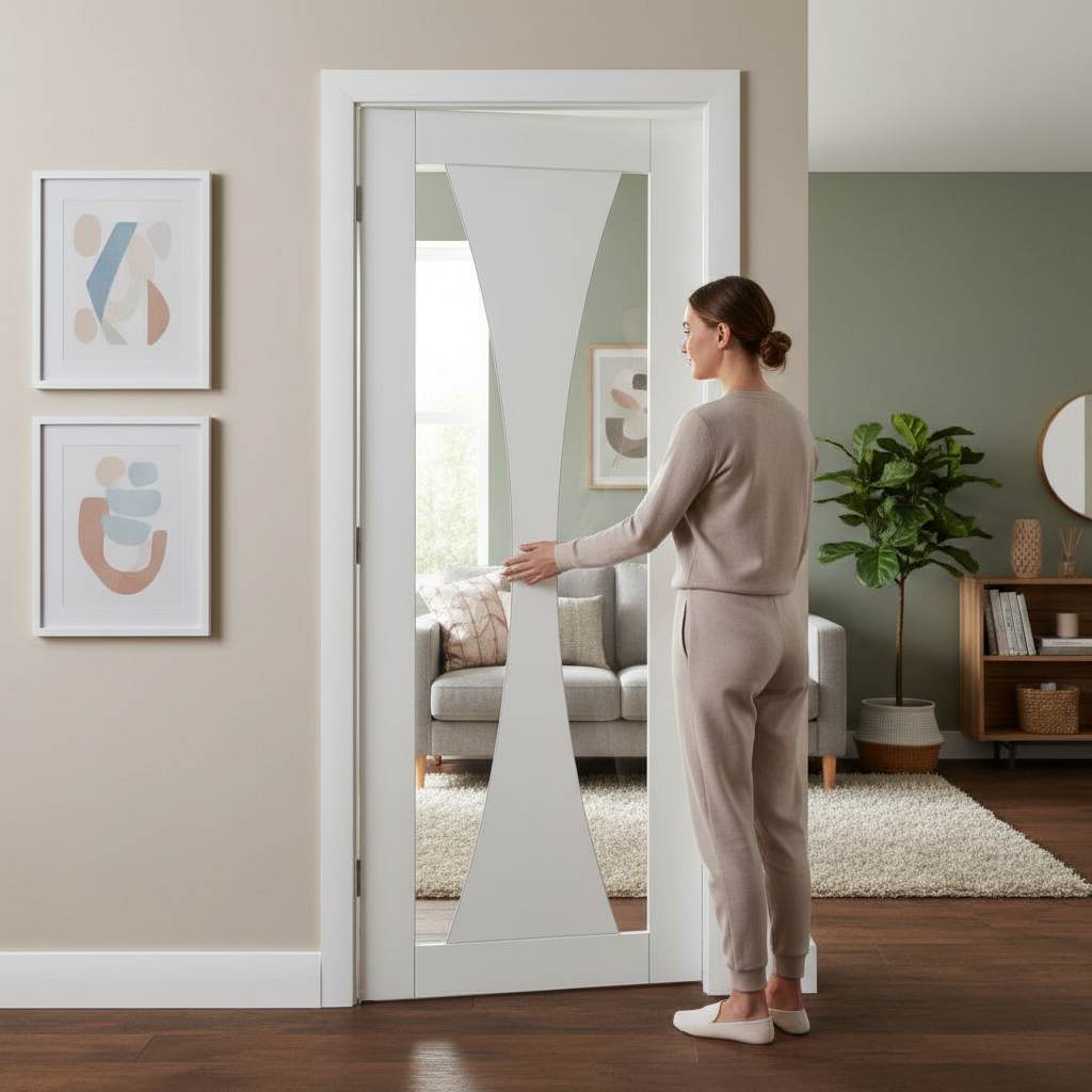 Premium Contemporary White Glazed Internal Door with Clear Glass and Engineered Construction