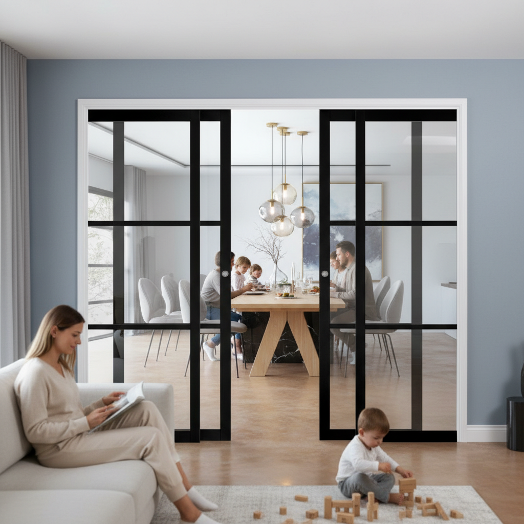 Premium Clear Glazed 4 Door Telescopic Pocket Door System for Enhanced Space Efficiency and Style