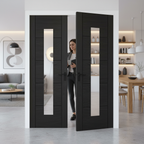 Premium Internal Black Finished Oak Door Pair with Clear Glass Light - Durable & Stylish Design - Image 2