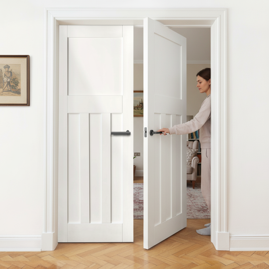 Premium Internal White Primed 1930's Inspired 4 Panel Pair Door Set with Door Pair Maker for Timeless Elegance - Image 2